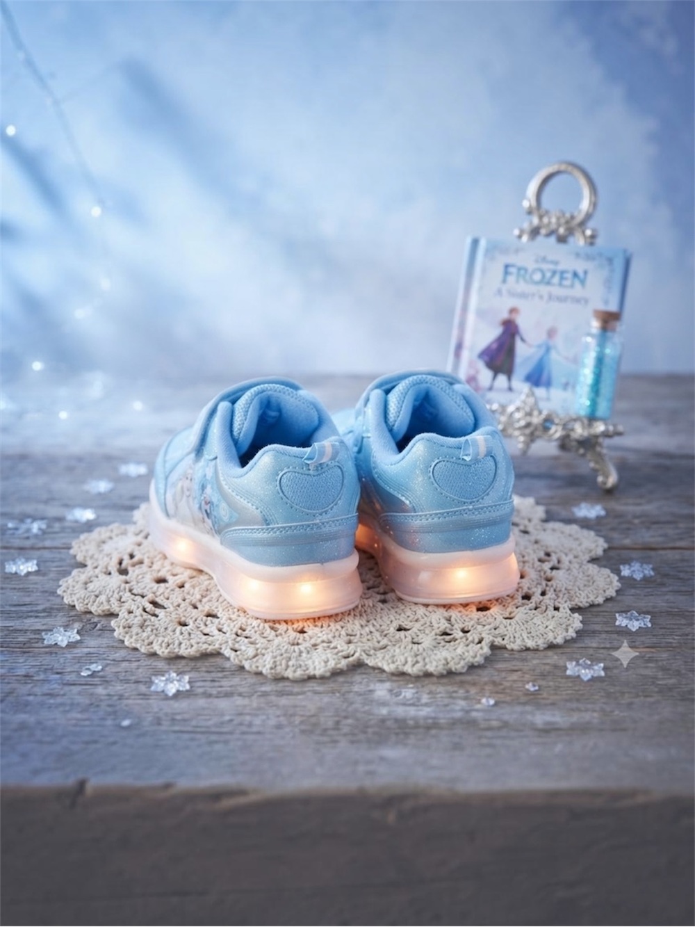 Light-Up Blue Kids Sneakers with Frozen Character Detail - Picture 4 of 9